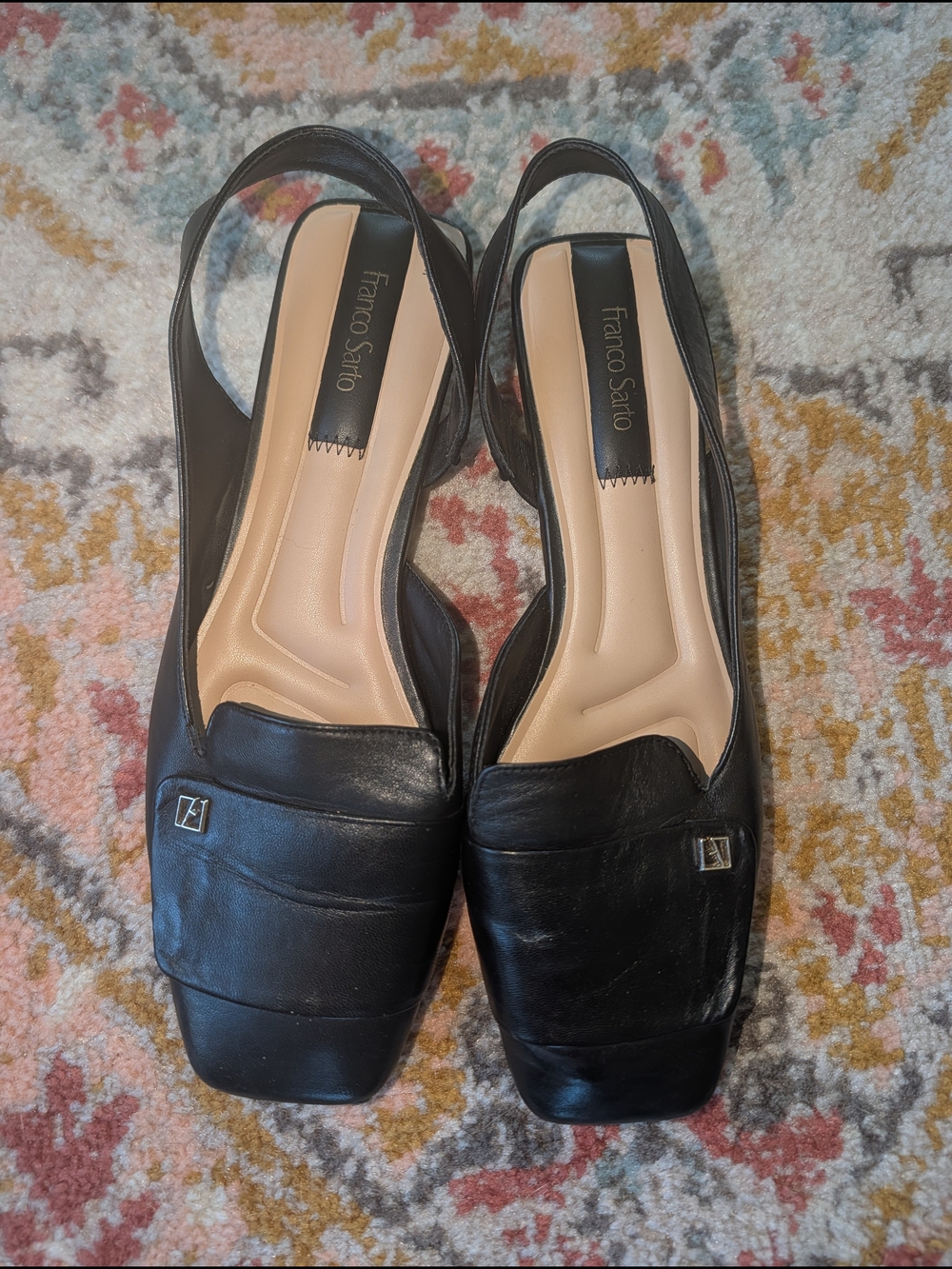 Franco Sarto Women's 9 Black Slingback Mules Square Toe Leather Business Casual